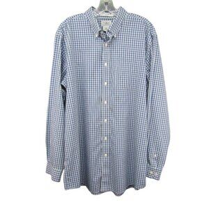 LL Bean Wrinkle Resistant Trim Fit Blue Check Button Down Shirt L Tall Long Slv